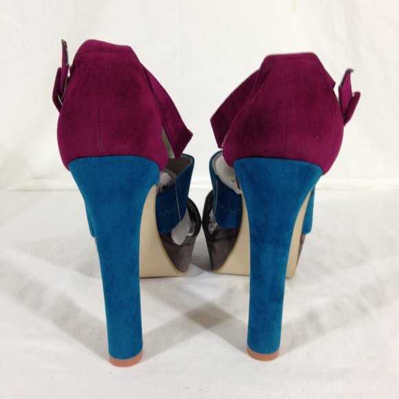 Shoes Of Soul-Final Price- Platform Heels Size 7 Grey/Teal/Berry - Picture 7 of 11